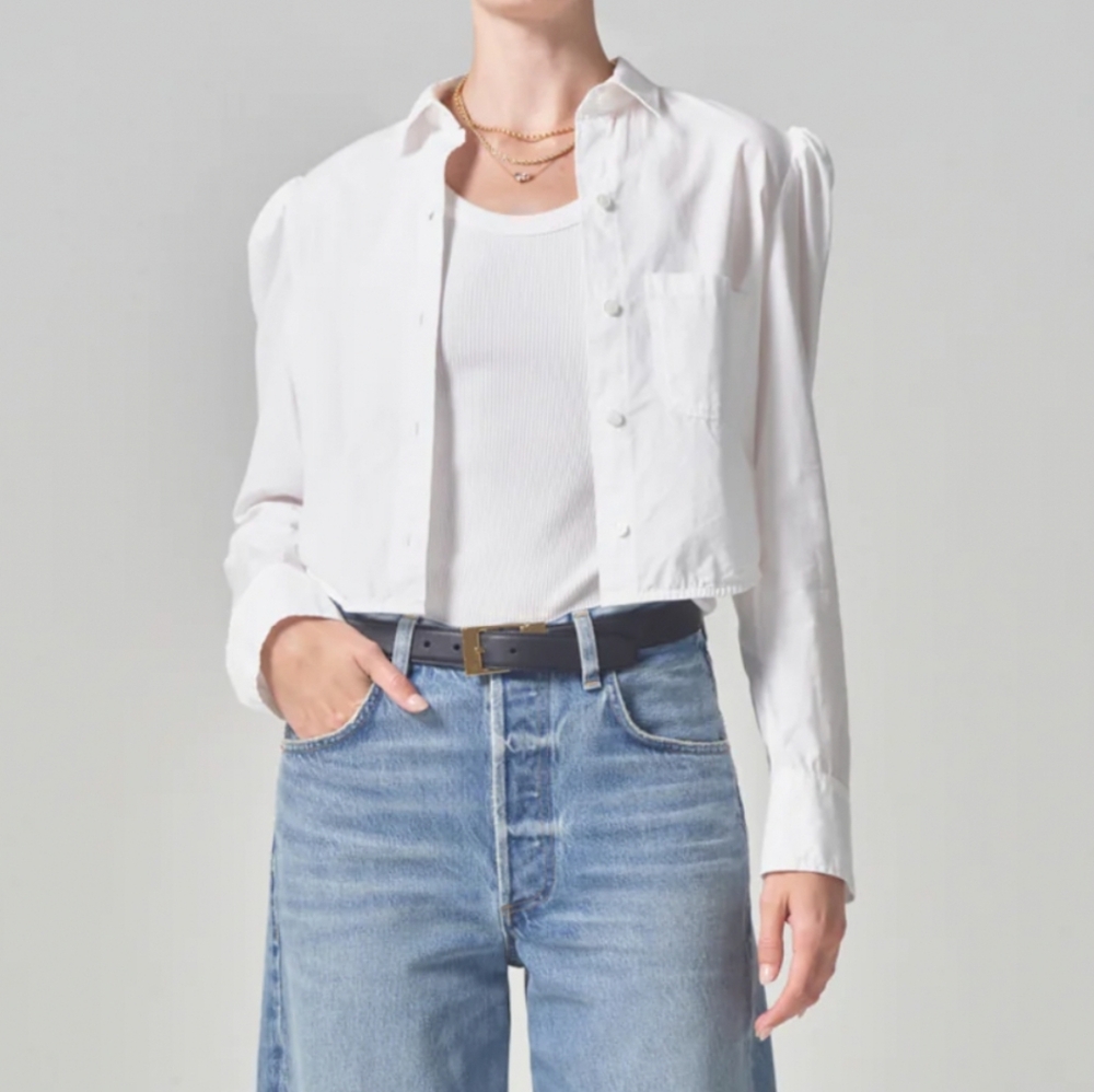 Citizens of Humanity Women's Nia Puff Sleeve Crop Shirt Size Small